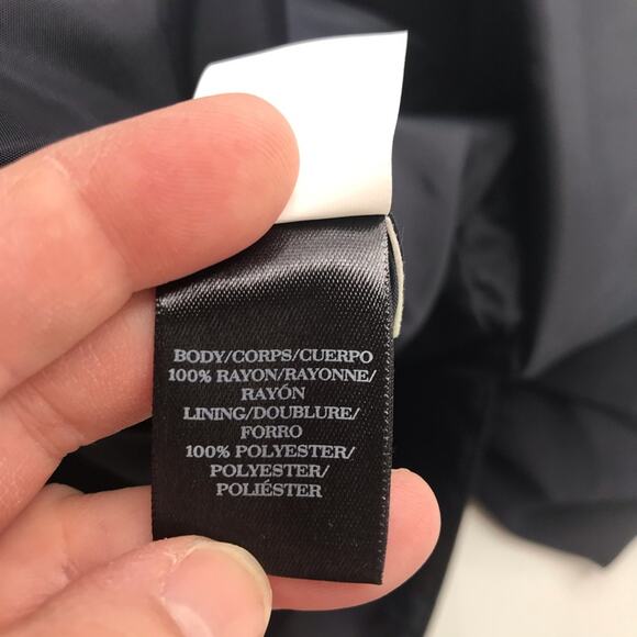 Ann Taylor Pencil Skirt Womens 6P Navy Blue Sparrow Print Ruffe Faux Wrap - Picture 5 of 10